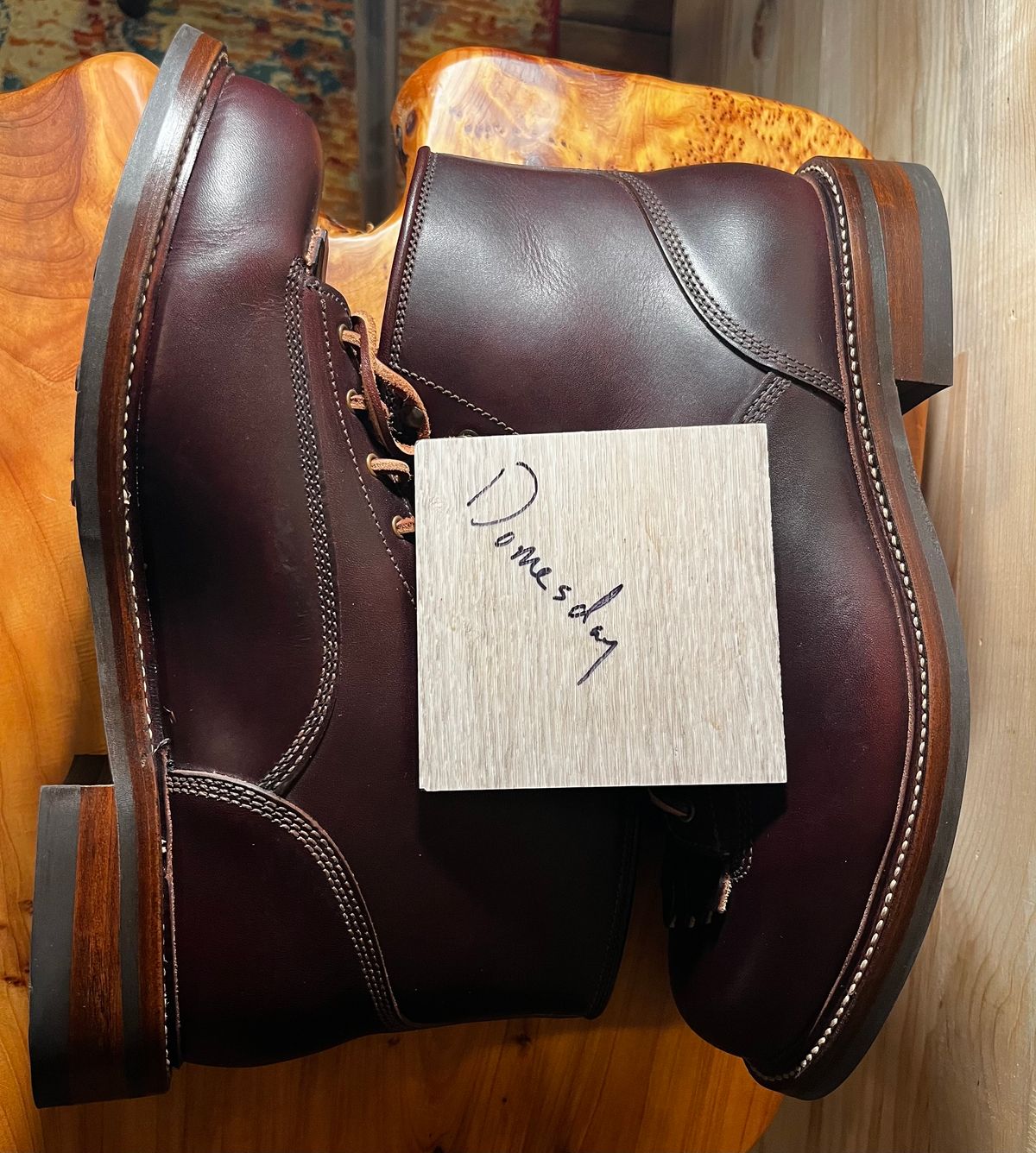 Photo by reedscruggs on October 1, 2024 of the Caswell Boot Company Carver in Wickett & Craig Chestnut Oiled Latigo.