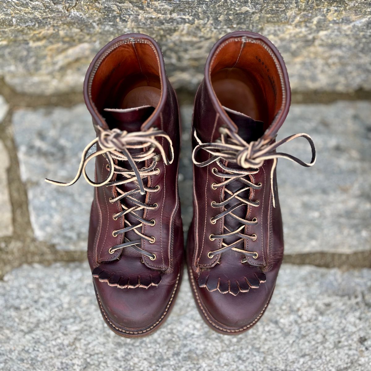 Photo by reedscruggs on October 20, 2024 of the Caswell Boot Company Carver in Wickett & Craig Chestnut Oiled Latigo.