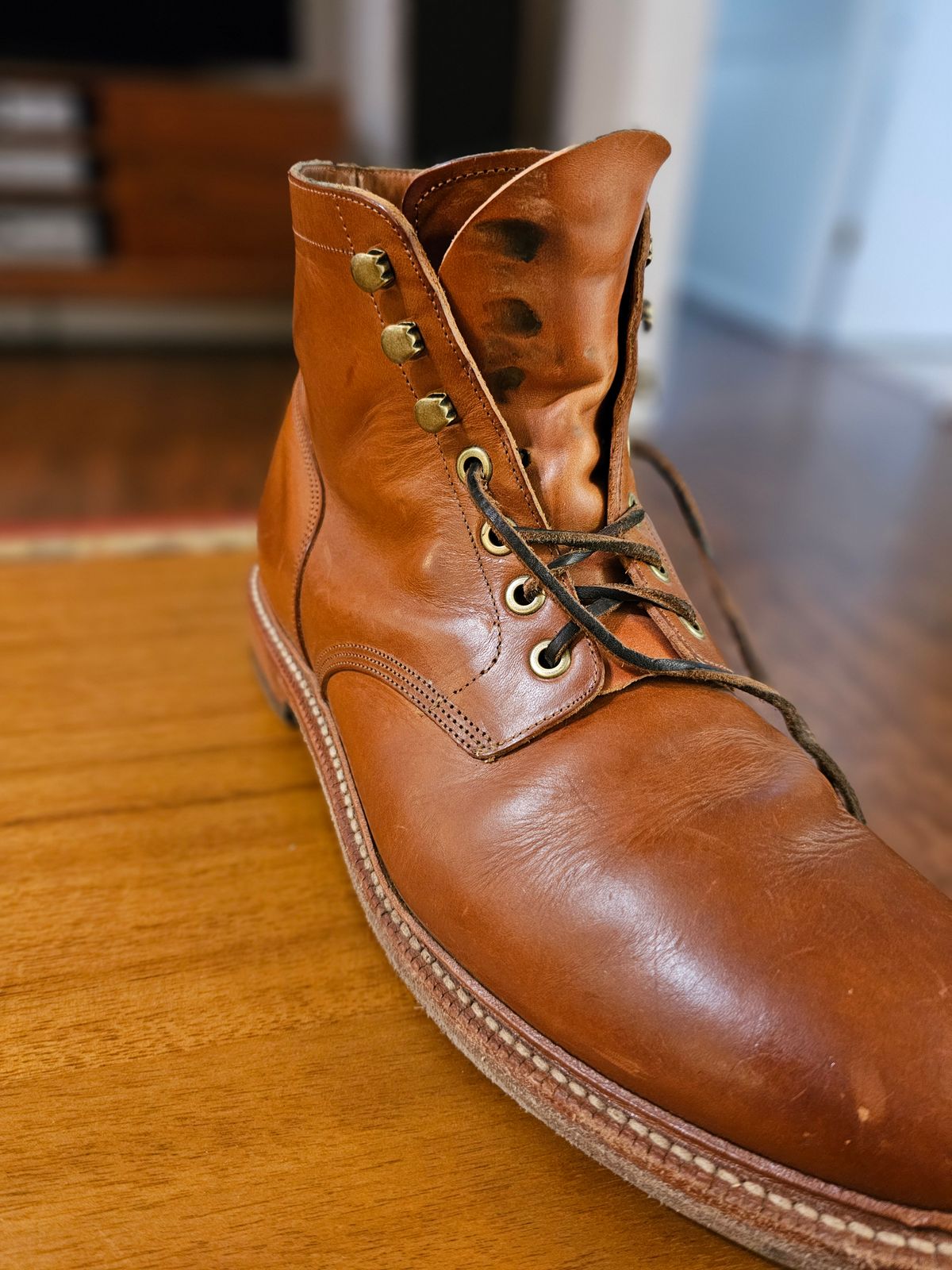 Photo by redclayGT on May 1, 2025 of the Grant Stone Diesel Boot in Badalassi Carlo Saddle Tan Minerva.
