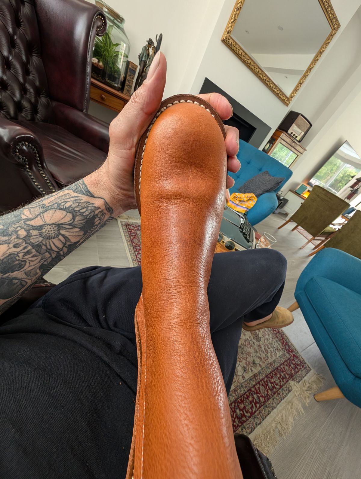 Photo by gilad on May 31, 2025 of the Rolling Dub Trio Casper Boot in Brown Vaccetta.
