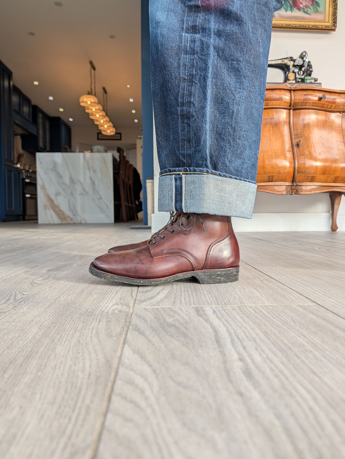 Photo by gilad on March 5, 2026 of the Clinch Yeager Boots in Brown-Overdyed Horsebutt.