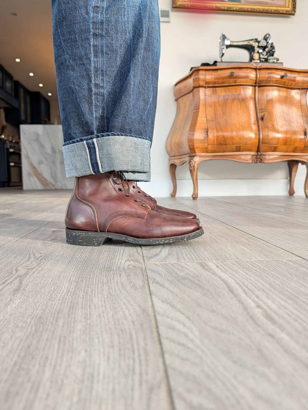 Photo by gilad on March 5, 2026 of the Clinch Yeager Boots in Brown-Overdyed Horsebutt.