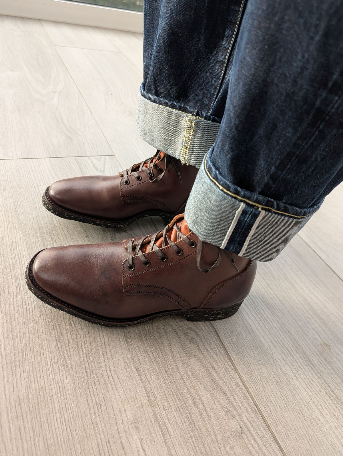 Photo by gilad on March 5, 2026 of the Clinch Yeager Boots in Brown-Overdyed Horsebutt.