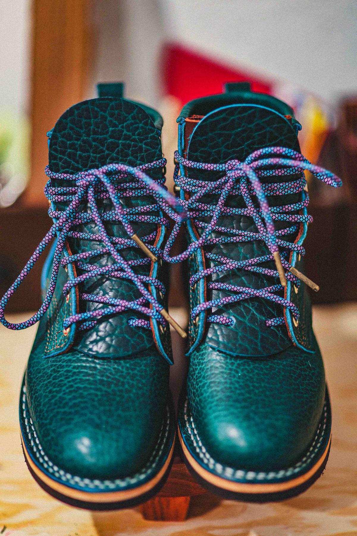 Photo by Dewanna.Wanga on October 1, 2025 of the Nicks Sample Sale MTO in Nicks / Law Tanning Turquoise Smooth Shrunken Bison.