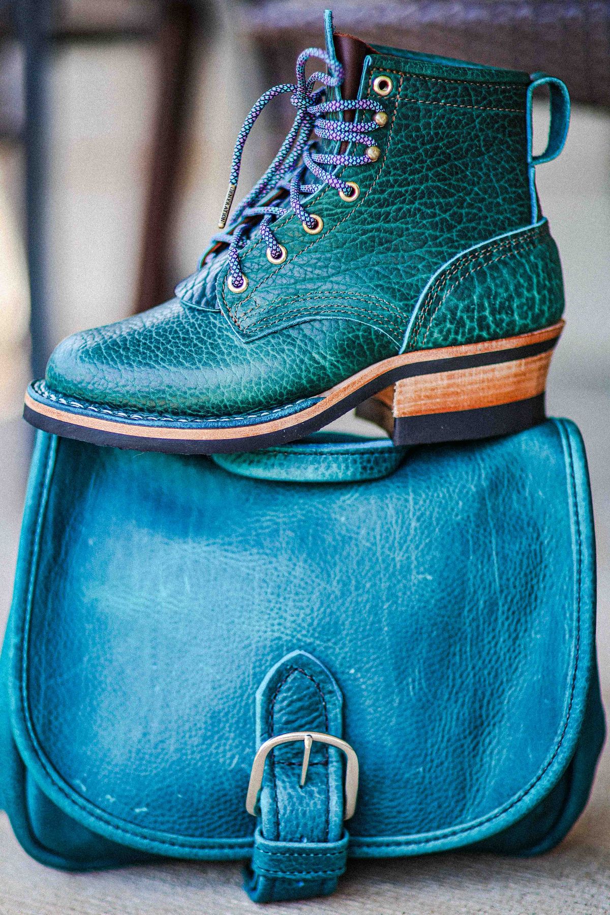 Photo by Dewanna.Wanga on October 1, 2025 of the Nicks Sample Sale MTO in Nicks / Law Tanning Turquoise Smooth Shrunken Bison.