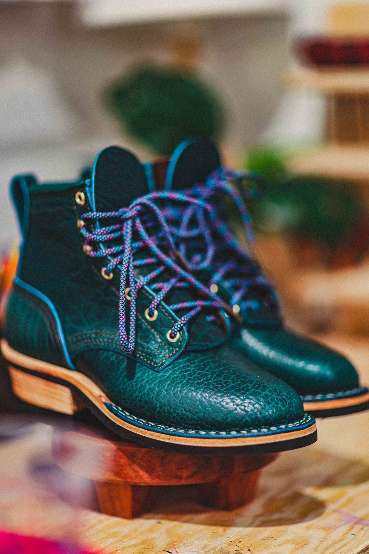 Photo by Dewanna.Wanga on October 1, 2025 of the Nicks Sample Sale MTO in Nicks / Law Tanning Turquoise Smooth Shrunken Bison.