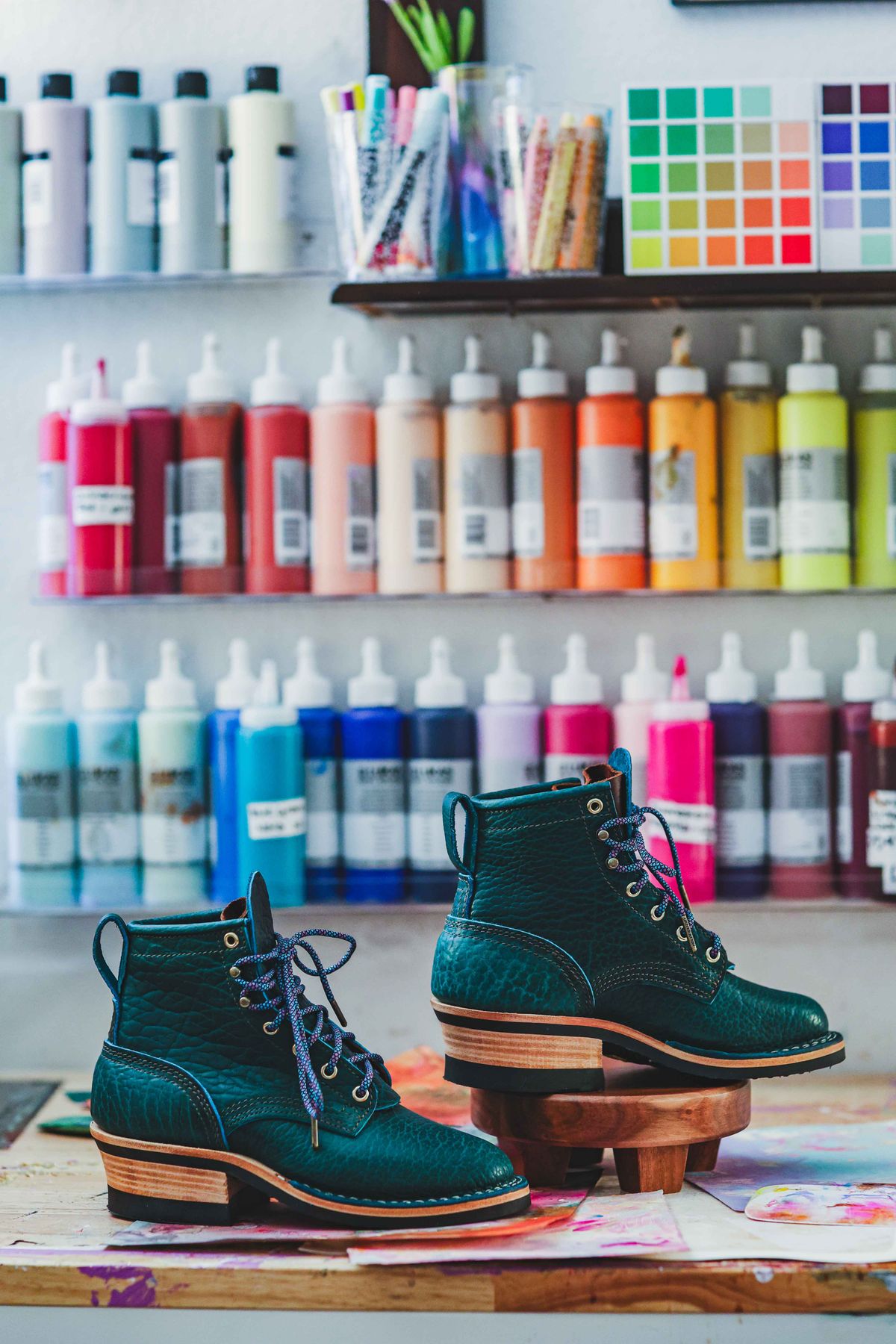 Photo by Dewanna.Wanga on October 1, 2025 of the Nicks Sample Sale MTO in Nicks / Law Tanning Turquoise Smooth Shrunken Bison.