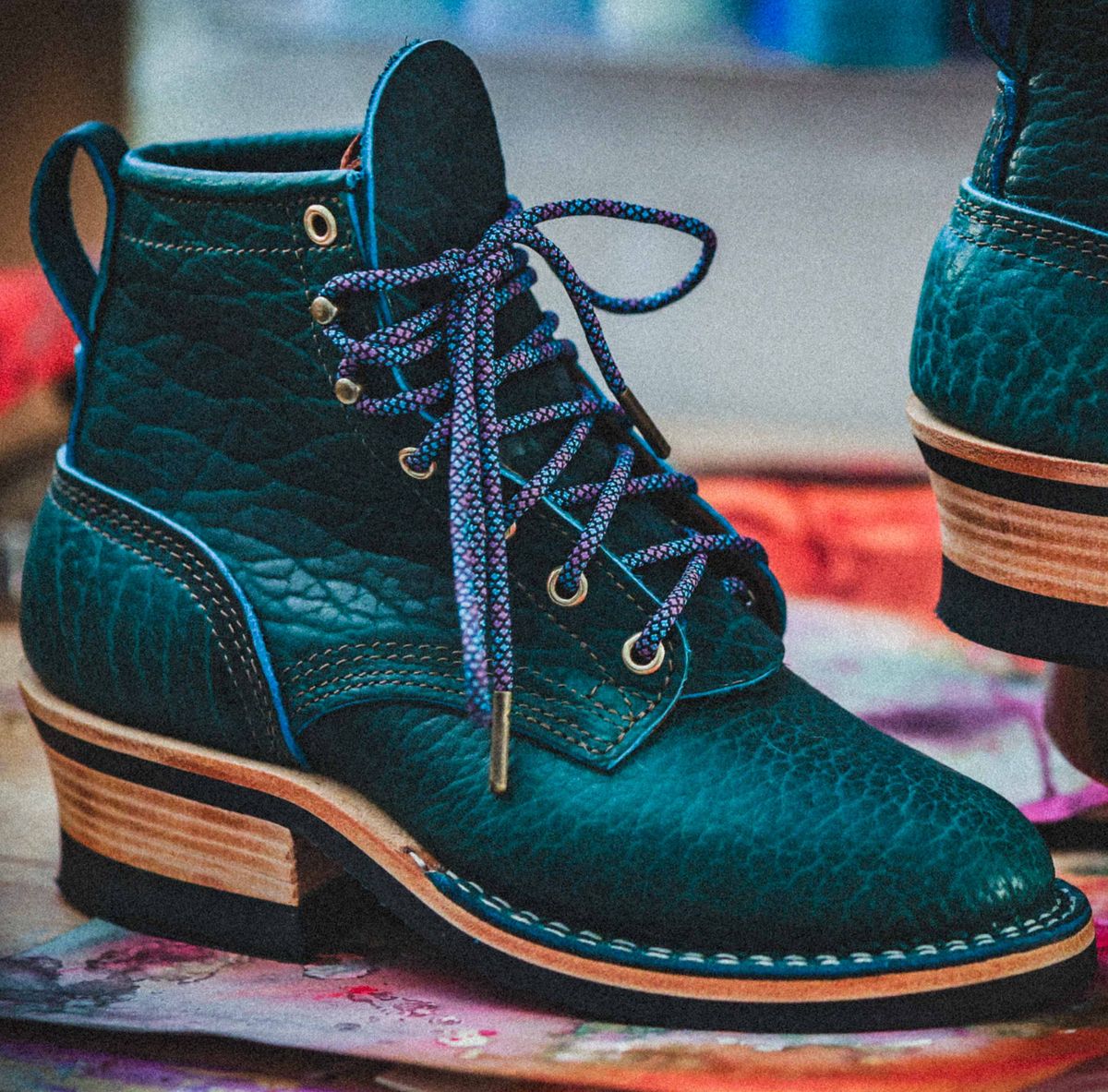 Photo by Dewanna.Wanga on October 1, 2025 of the Nicks Sample Sale MTO in Nicks / Law Tanning Turquoise Smooth Shrunken Bison.