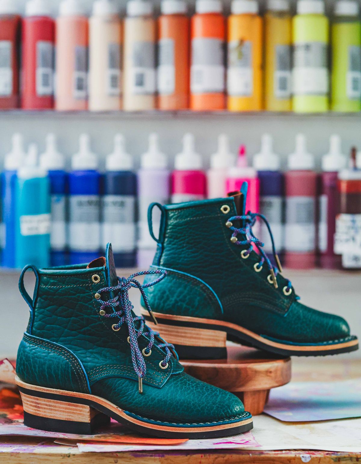 Photo by Dewanna.Wanga on October 1, 2025 of the Nicks Sample Sale MTO in Nicks / Law Tanning Turquoise Smooth Shrunken Bison.