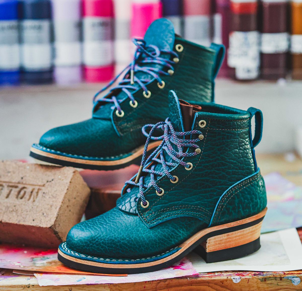 Photo by Dewanna.Wanga on October 1, 2025 of the Nicks Sample Sale MTO in Nicks / Law Tanning Turquoise Smooth Shrunken Bison.