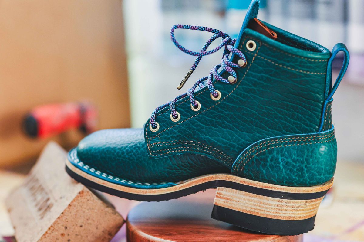 Photo by Dewanna.Wanga on October 1, 2025 of the Nicks Sample Sale MTO in Nicks / Law Tanning Turquoise Smooth Shrunken Bison.