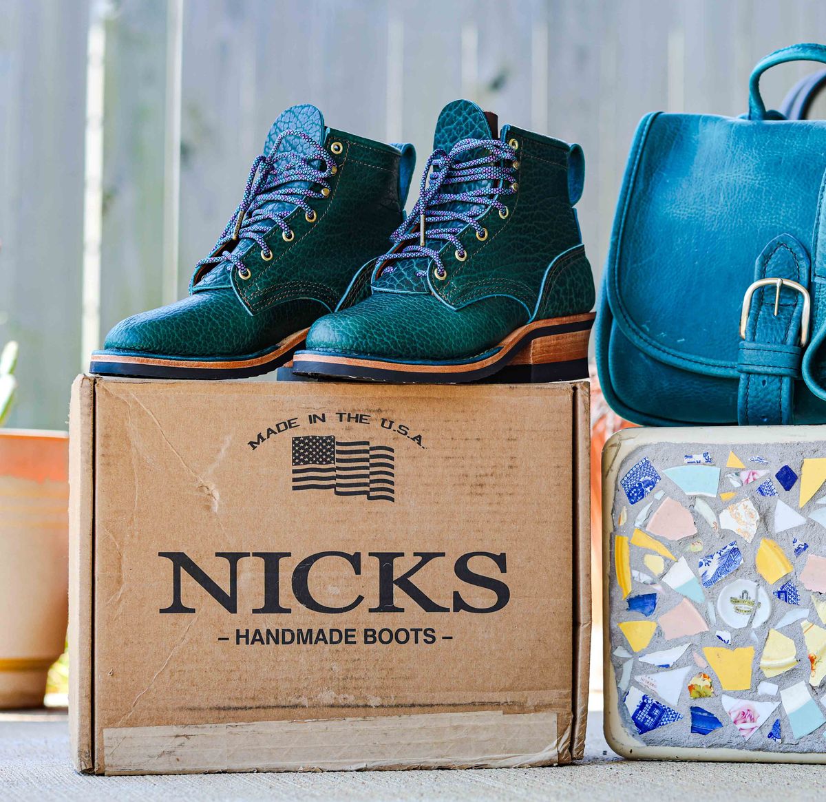 Photo by Dewanna.Wanga on October 1, 2025 of the Nicks Sample Sale MTO in Nicks / Law Tanning Turquoise Smooth Shrunken Bison.