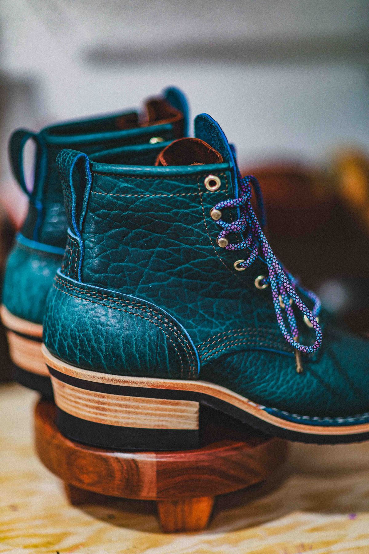 Photo by Dewanna.Wanga on October 1, 2025 of the Nicks Sample Sale MTO in Nicks / Law Tanning Turquoise Smooth Shrunken Bison.