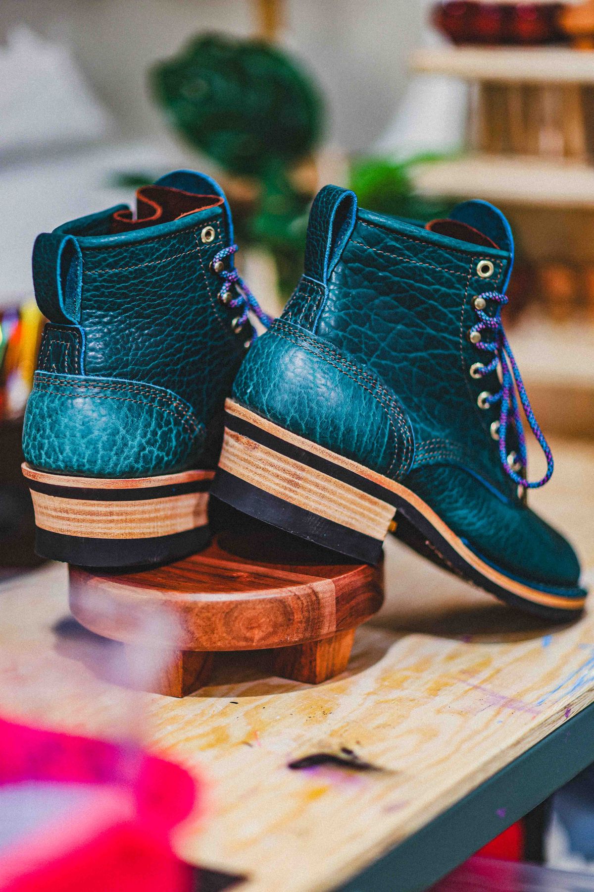 Photo by Dewanna.Wanga on October 1, 2025 of the Nicks Sample Sale MTO in Nicks / Law Tanning Turquoise Smooth Shrunken Bison.