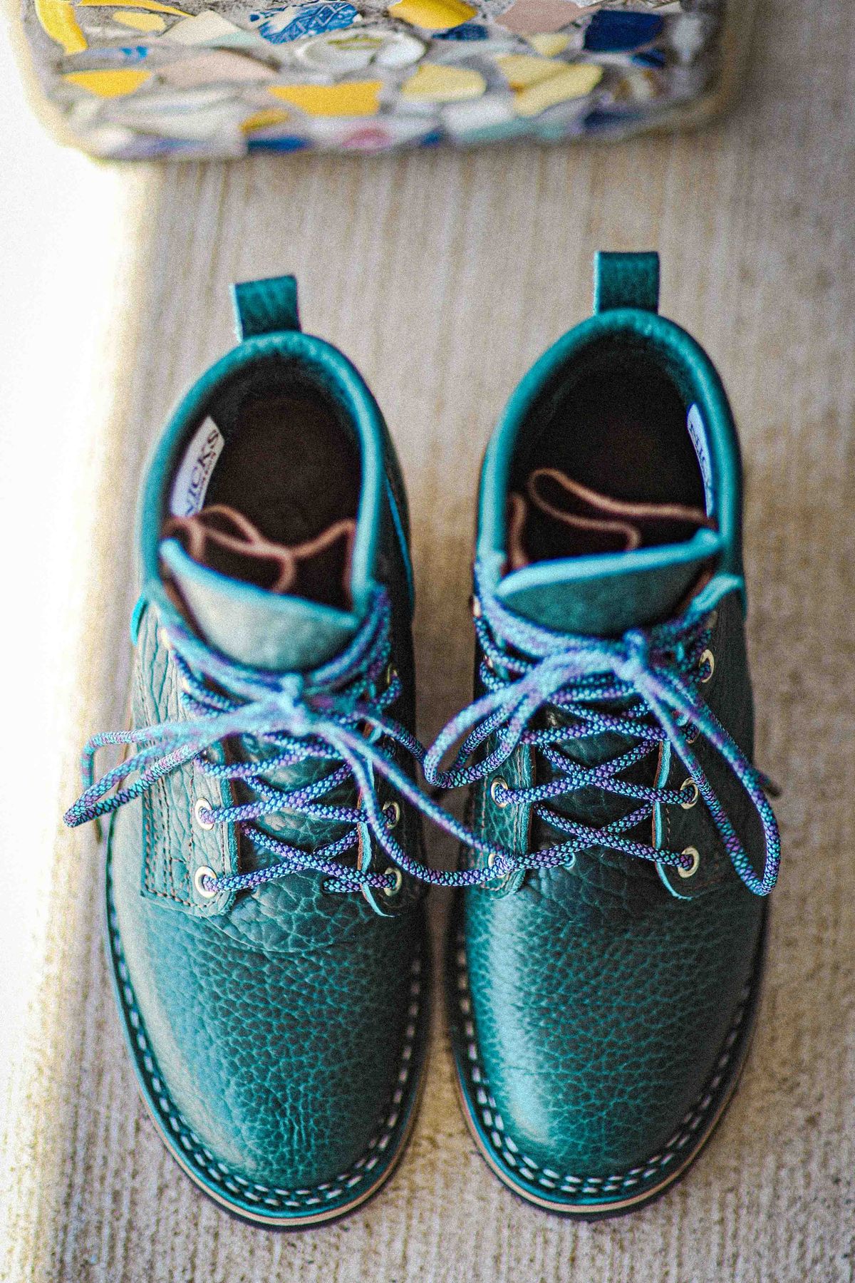 Photo by Dewanna.Wanga on October 1, 2025 of the Nicks Sample Sale MTO in Nicks / Law Tanning Turquoise Smooth Shrunken Bison.