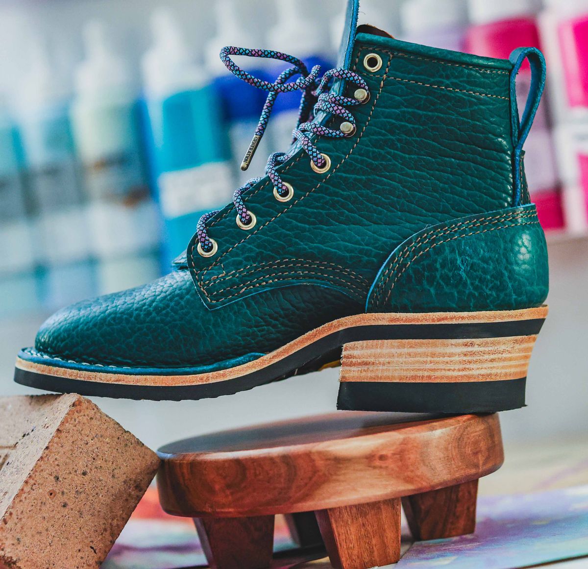 Photo by Dewanna.Wanga on October 1, 2025 of the Nicks Sample Sale MTO in Nicks / Law Tanning Turquoise Smooth Shrunken Bison.