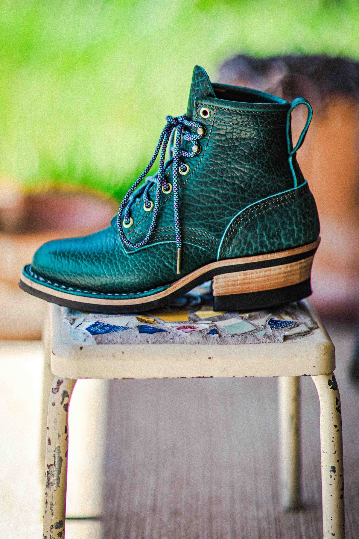 Photo by Dewanna.Wanga on October 1, 2025 of the Nicks Sample Sale MTO in Nicks / Law Tanning Turquoise Smooth Shrunken Bison.