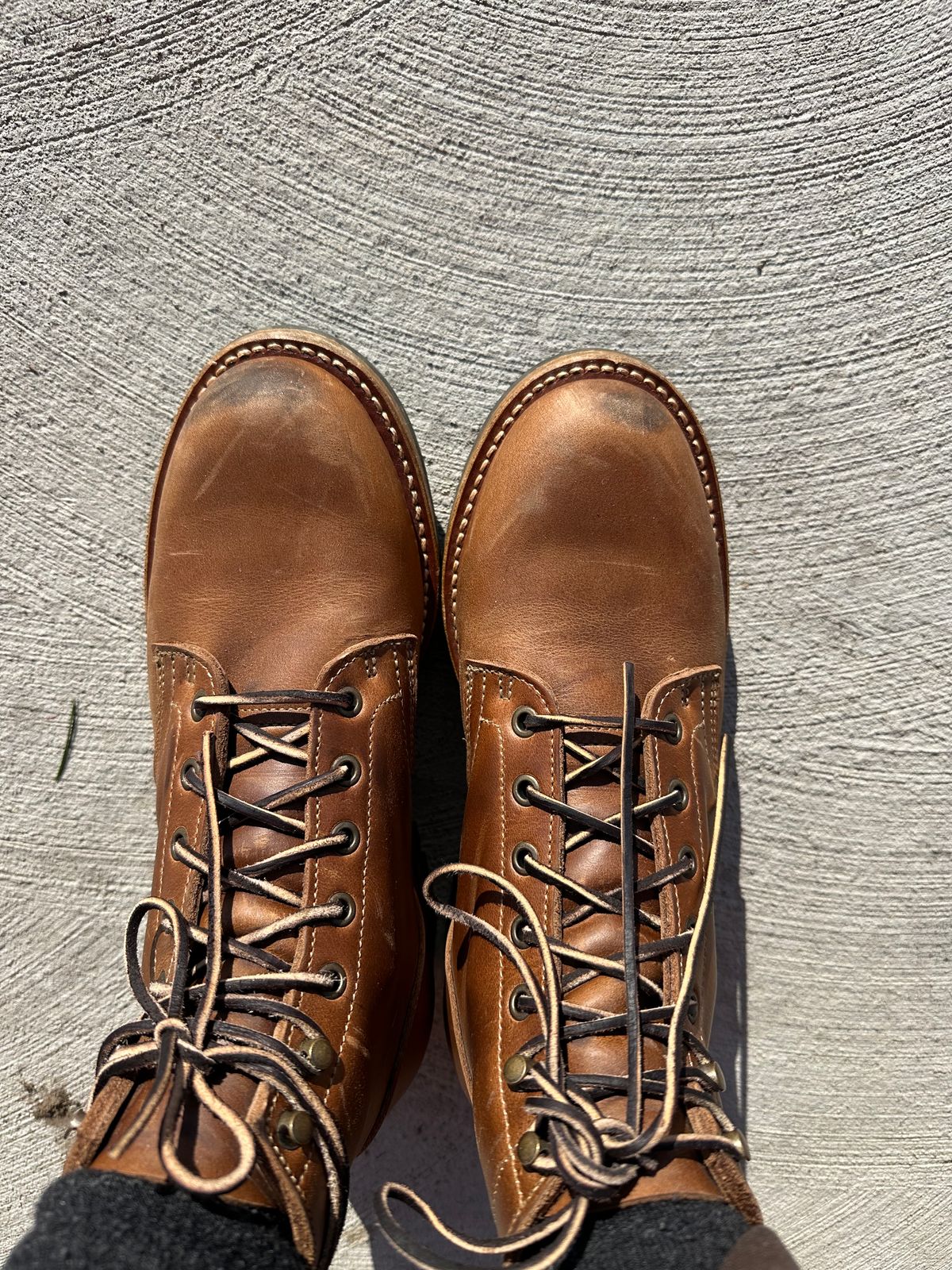 Photo by patrick_teana on November 15, 2024 of the Truman Plain Toe Boot in Sesame Double Shot.