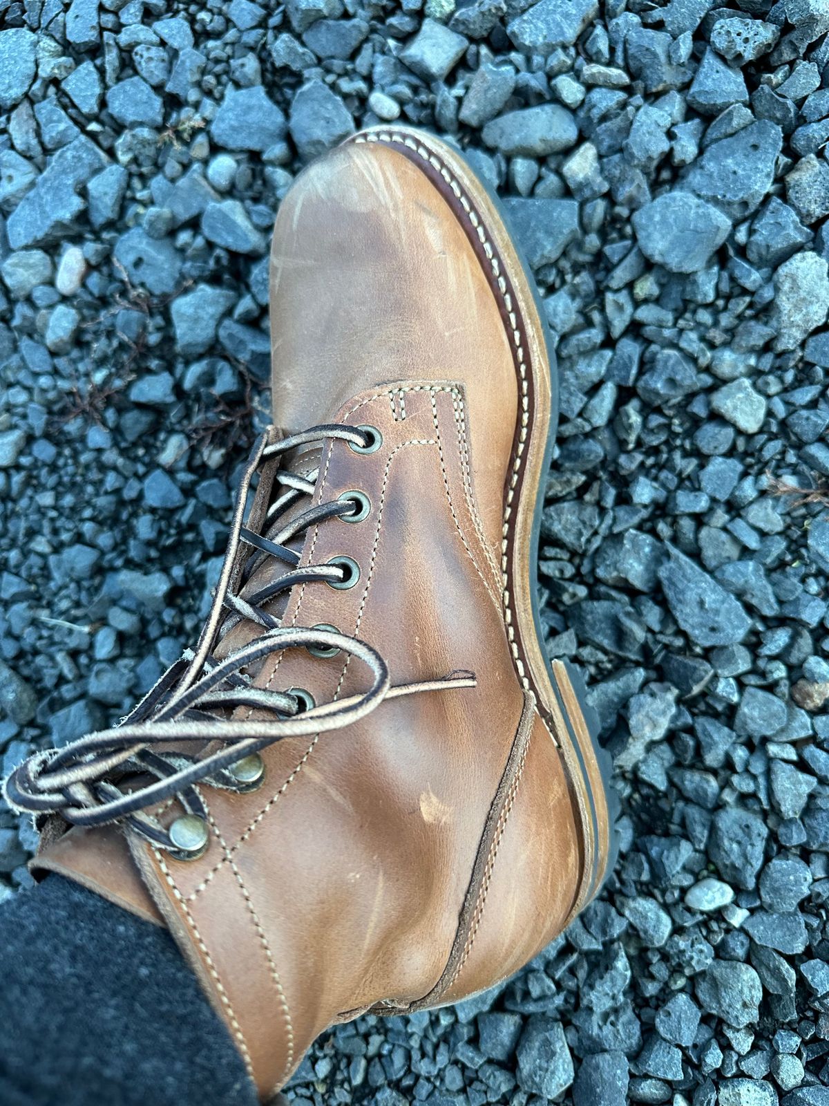 Photo by patrick_teana on November 20, 2024 of the Truman Plain Toe Boot in Sesame Double Shot.