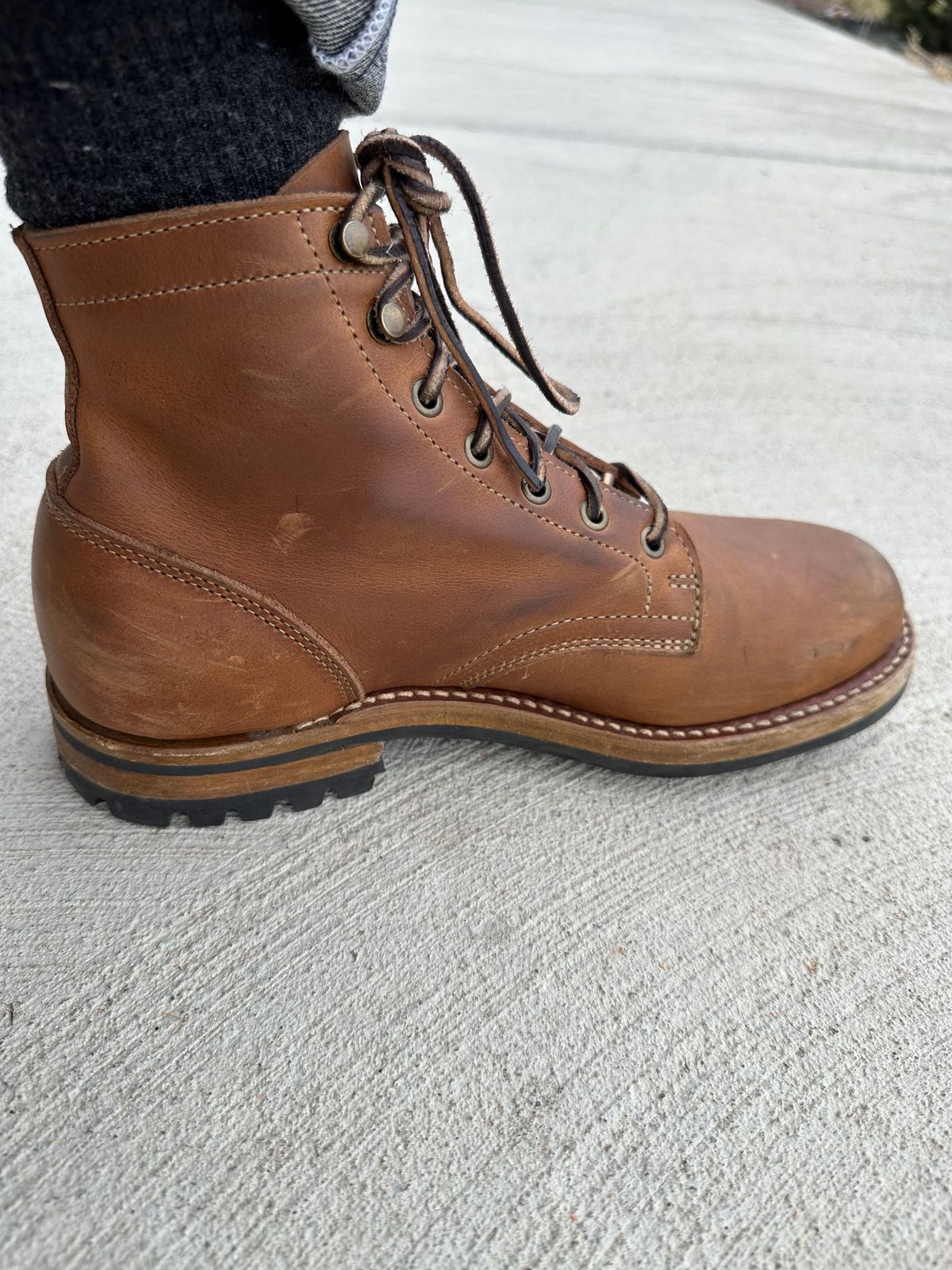 Photo by patrick_teana on November 28, 2024 of the Truman Plain Toe Boot in Sesame Double Shot.