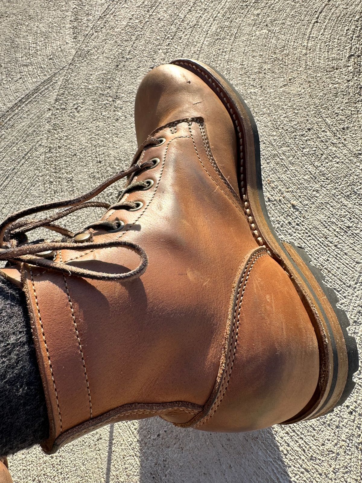 Photo by patrick_teana on December 1, 2024 of the Truman Plain Toe Boot in Sesame Double Shot.