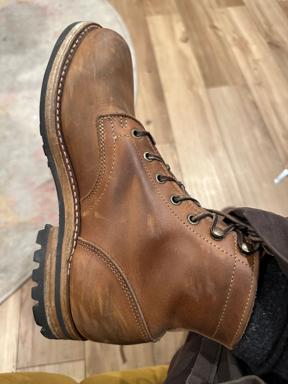 Photo by patrick_teana on December 28, 2024 of the Truman Plain Toe Boot in Sesame Double Shot.