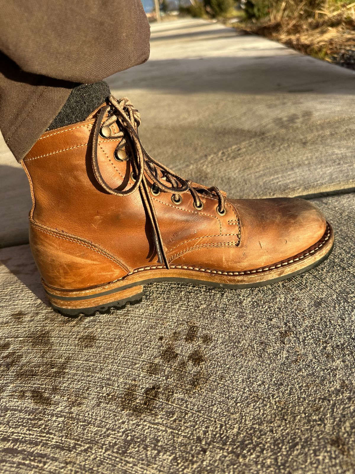 Photo by patrick_teana on December 30, 2024 of the Truman Plain Toe Boot in Sesame Double Shot.