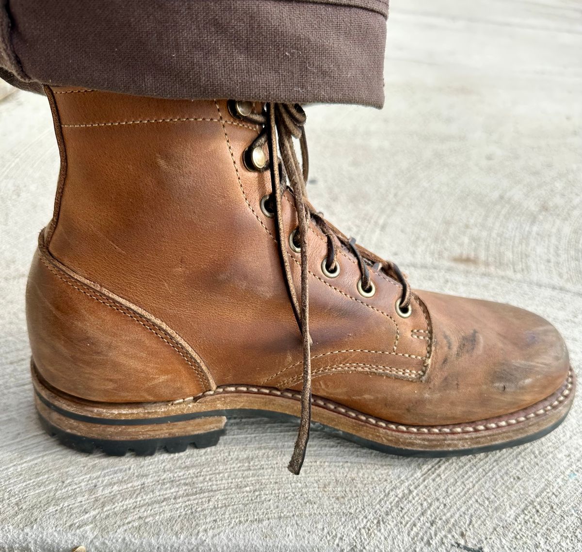 Photo by patrick_teana on January 23, 2025 of the Truman Plain Toe Boot in Sesame Double Shot.