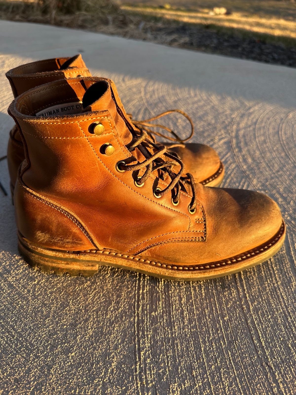 Photo by patrick_teana on March 14, 2025 of the Truman Plain Toe Boot in Sesame Double Shot.