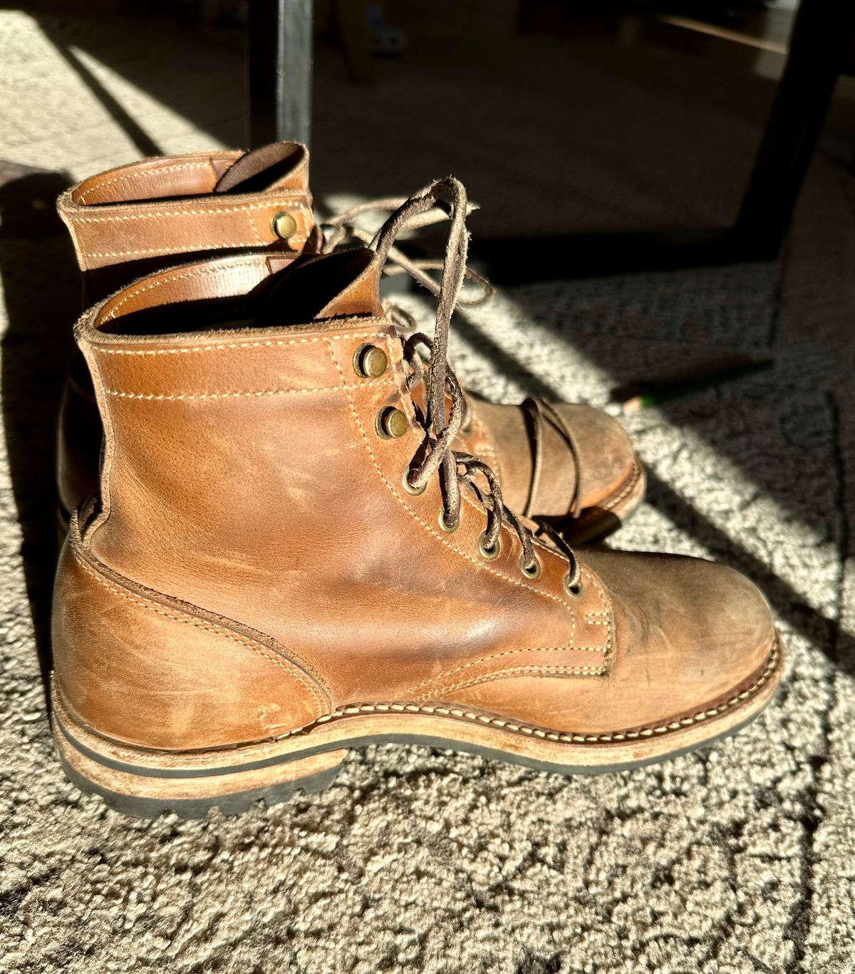 Photo by patrick_teana on March 30, 2025 of the Truman Plain Toe Boot in Sesame Double Shot.