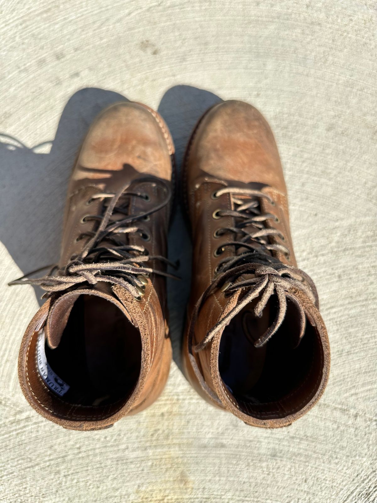 Photo by patrick_teana on April 4, 2025 of the Truman Plain Toe Boot in Sesame Double Shot.