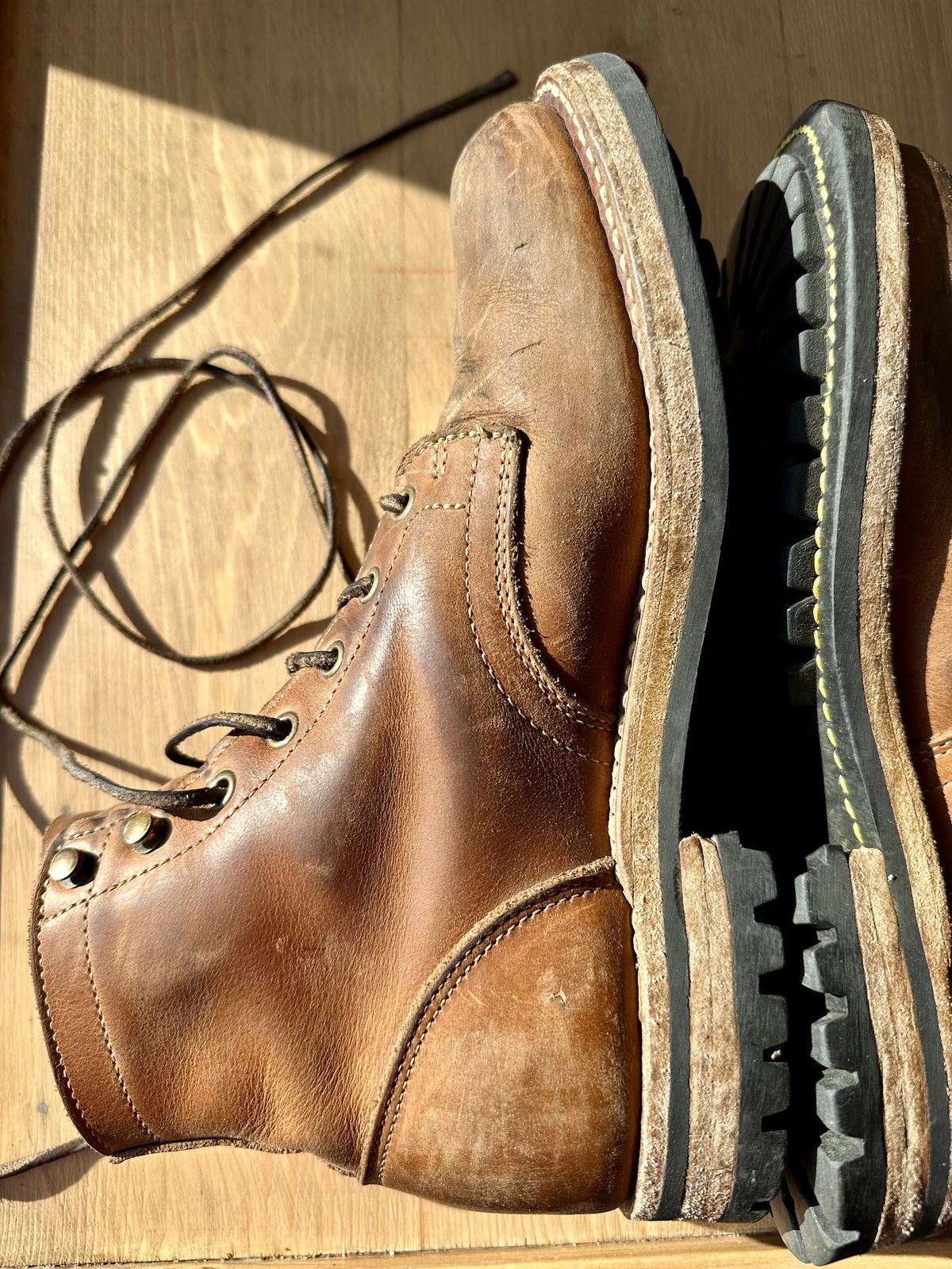 Photo by patrick_teana on April 6, 2025 of the Truman Plain Toe Boot in Sesame Double Shot.