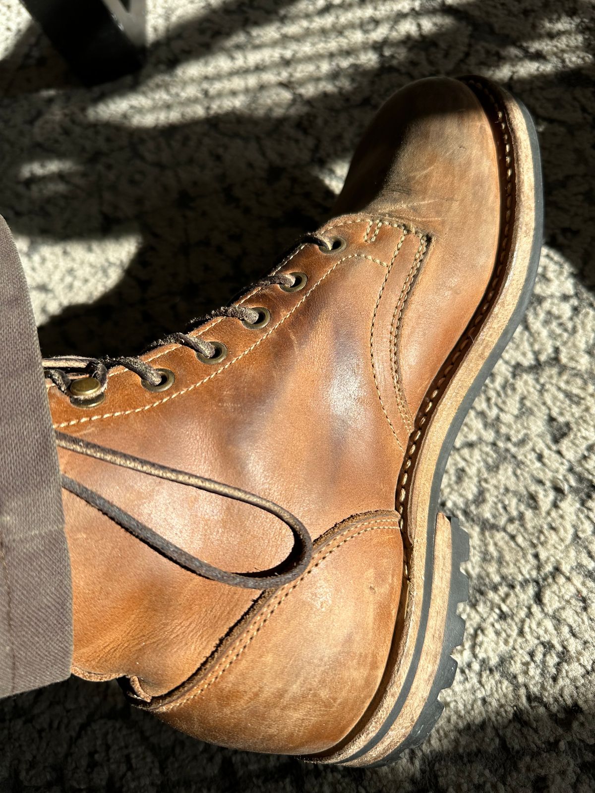 Photo by patrick_teana on April 6, 2025 of the Truman Plain Toe Boot in Sesame Double Shot.