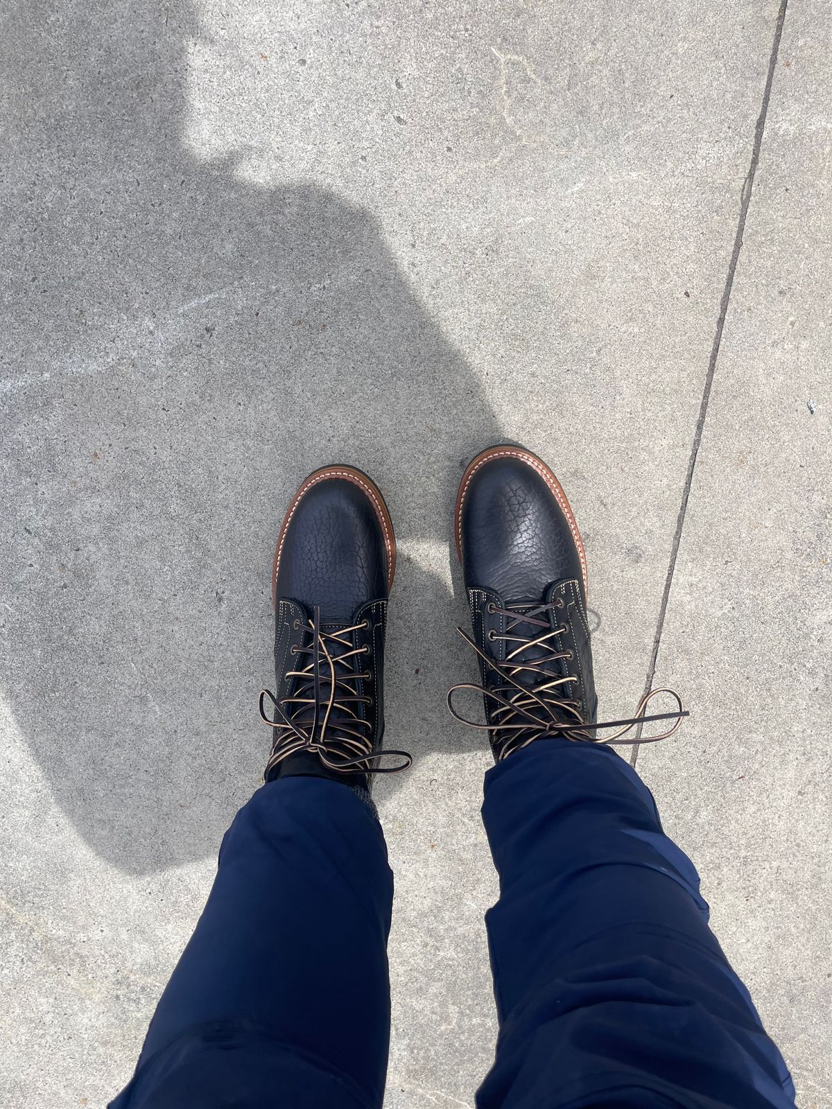Photo by aussiebootboy on December 9, 2024 of the Truman Plain Toe Boot in Law Tanning Black Big Horn Shrunken Bison.