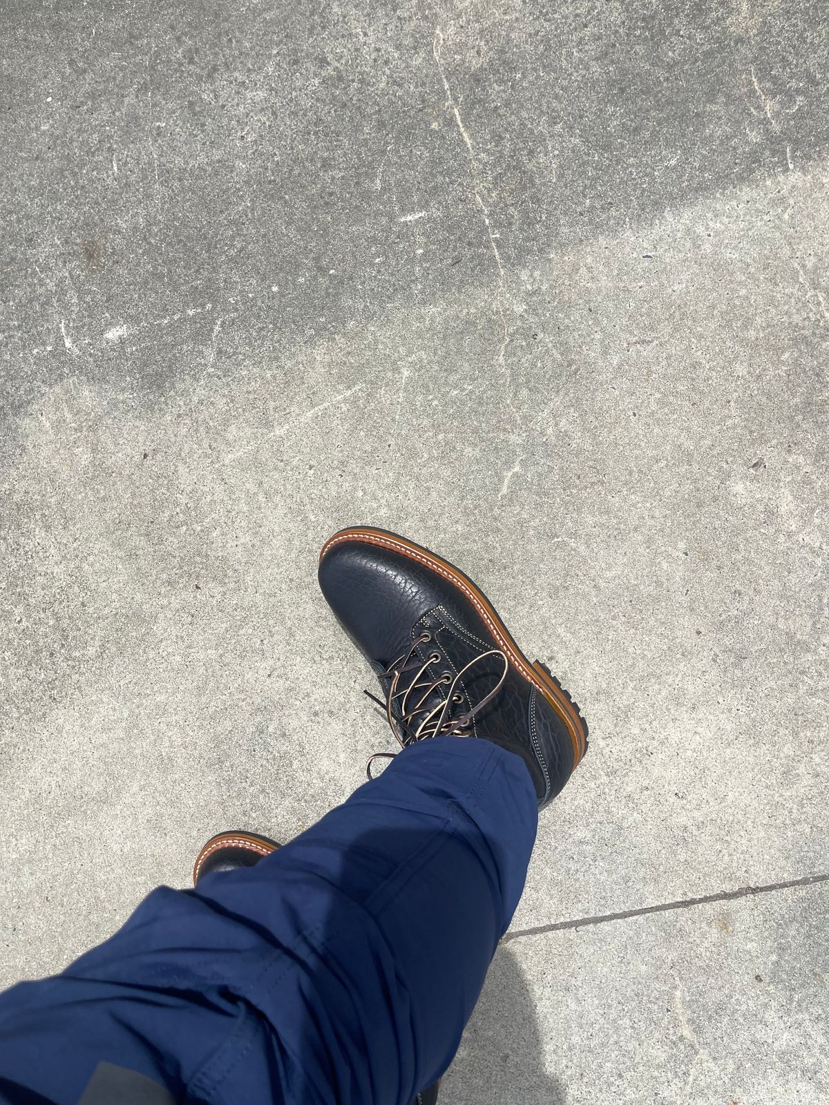 Photo by aussiebootboy on December 9, 2024 of the Truman Plain Toe Boot in Law Tanning Black Big Horn Shrunken Bison.