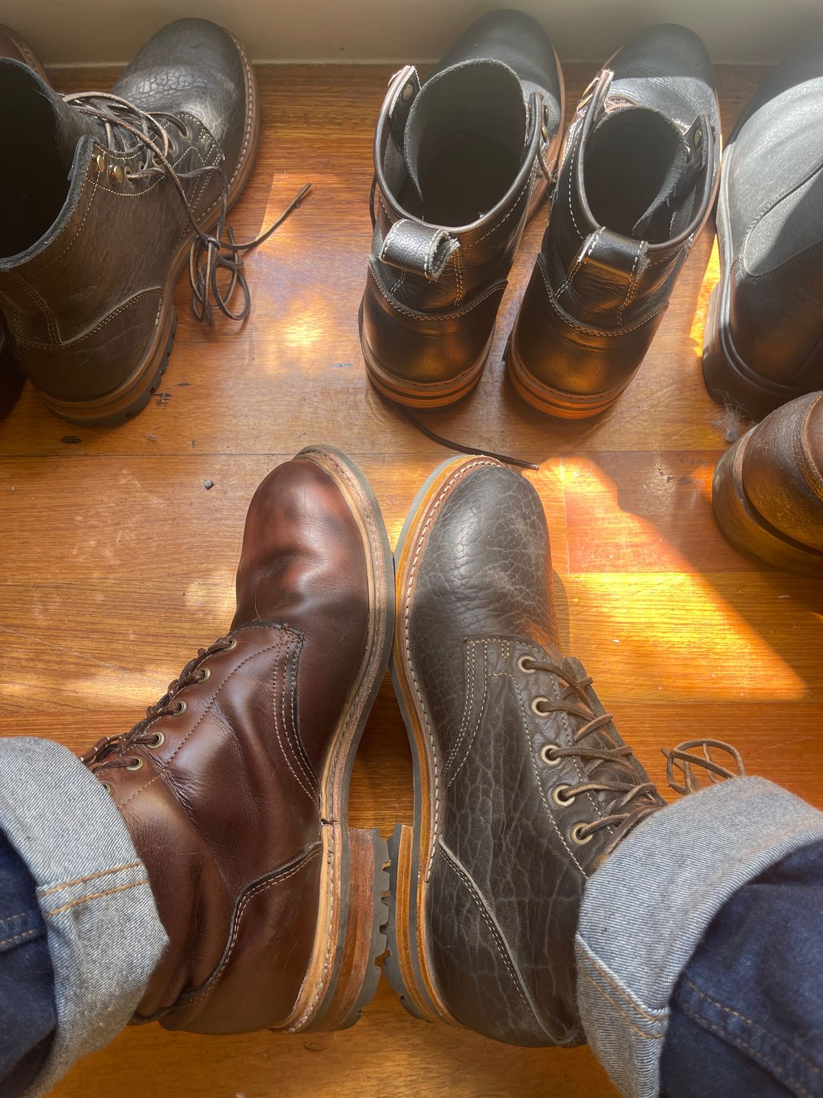 Photo by aussiebootboy on January 14, 2025 of the Truman Plain Toe Boot in Law Tanning Black Big Horn Shrunken Bison.
