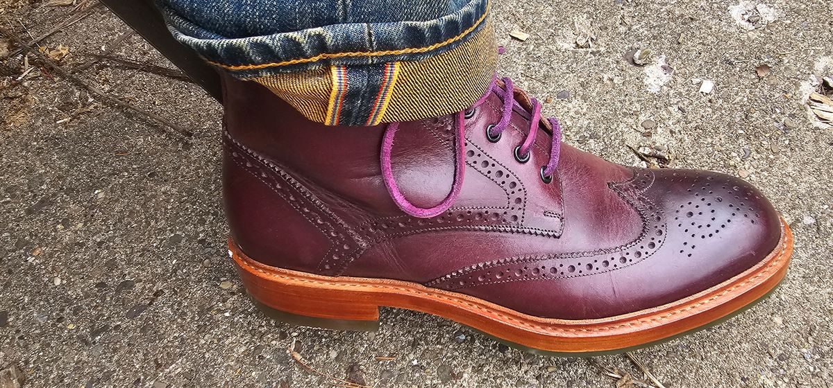 Photo by DPG on May 1, 2026 of the Blkbrd Shoemaker Montero Wingtip Derby Boot in Badalassi Carlo Prugna Pueblo.