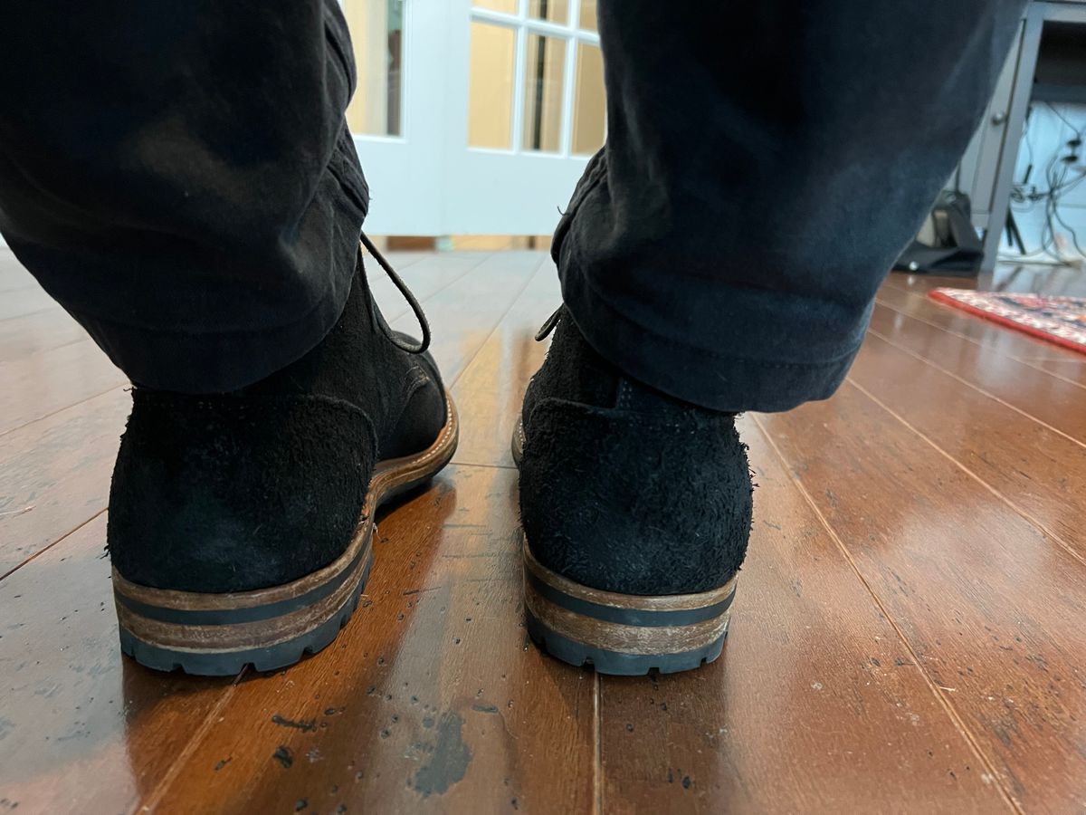 Photo by PatinaEnvy on May 21, 2025 of the Truman Cap Toe Boot in Black Oiled Rough Out.