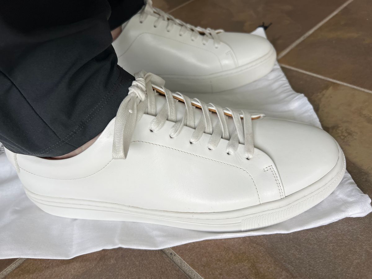 Photo by PatinaEnvy on May 6, 2024 of the Thursday Encore White in Whote Italian Napa Leather & Calf Skin Lining.