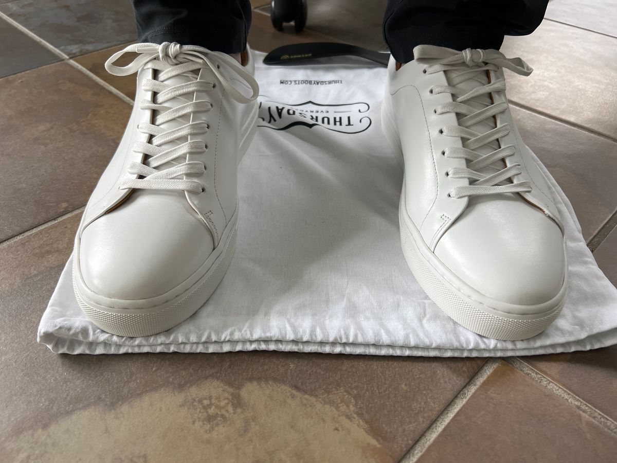 Photo by PatinaEnvy on May 6, 2024 of the Thursday Encore White in Whote Italian Napa Leather & Calf Skin Lining.