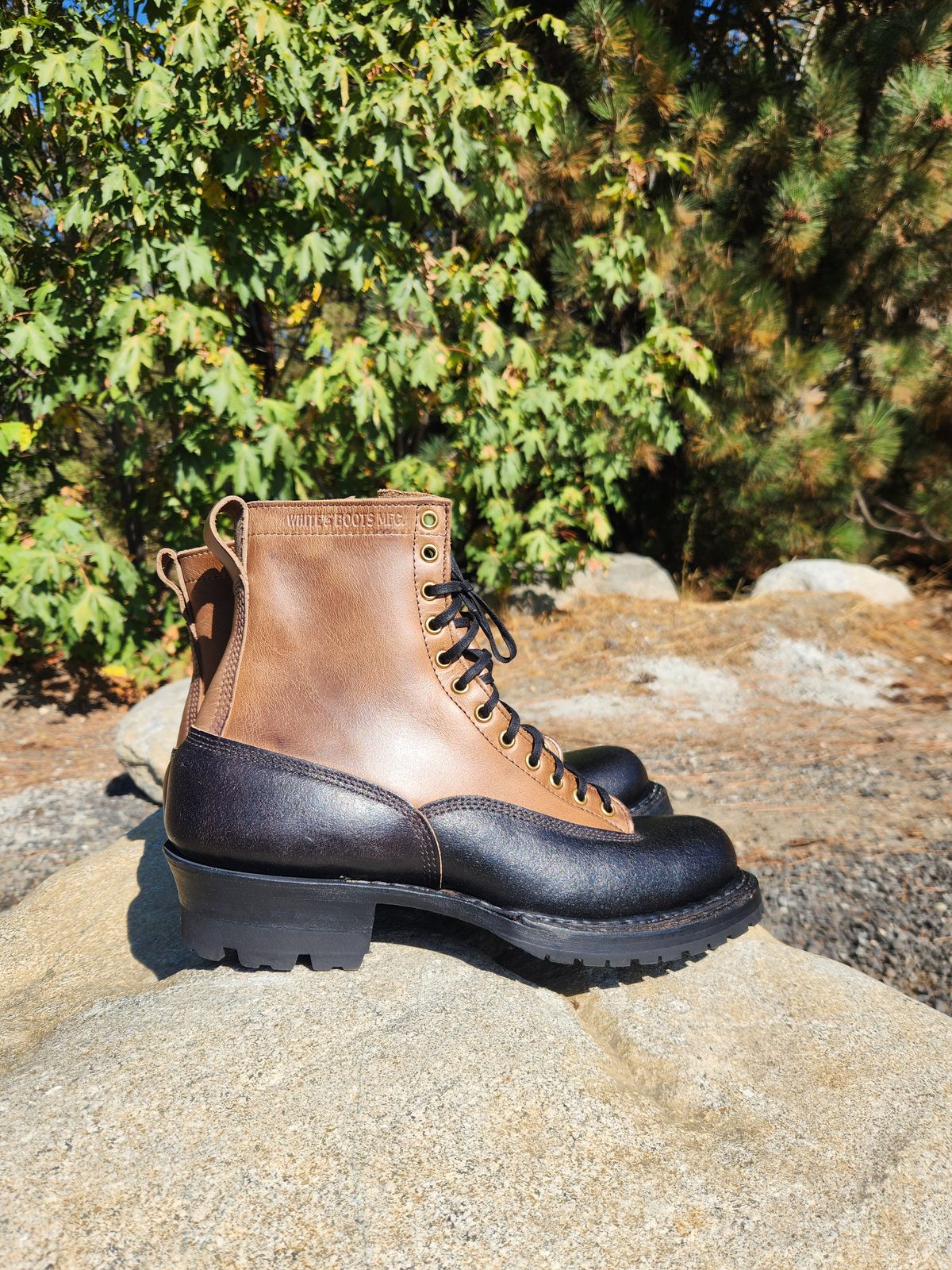 Photo by nickjack on October 3, 2025 of the White's x Division Road LTT Logger 375 in Horween Natural Chromexcel & Horween Black Waxed Flesh.