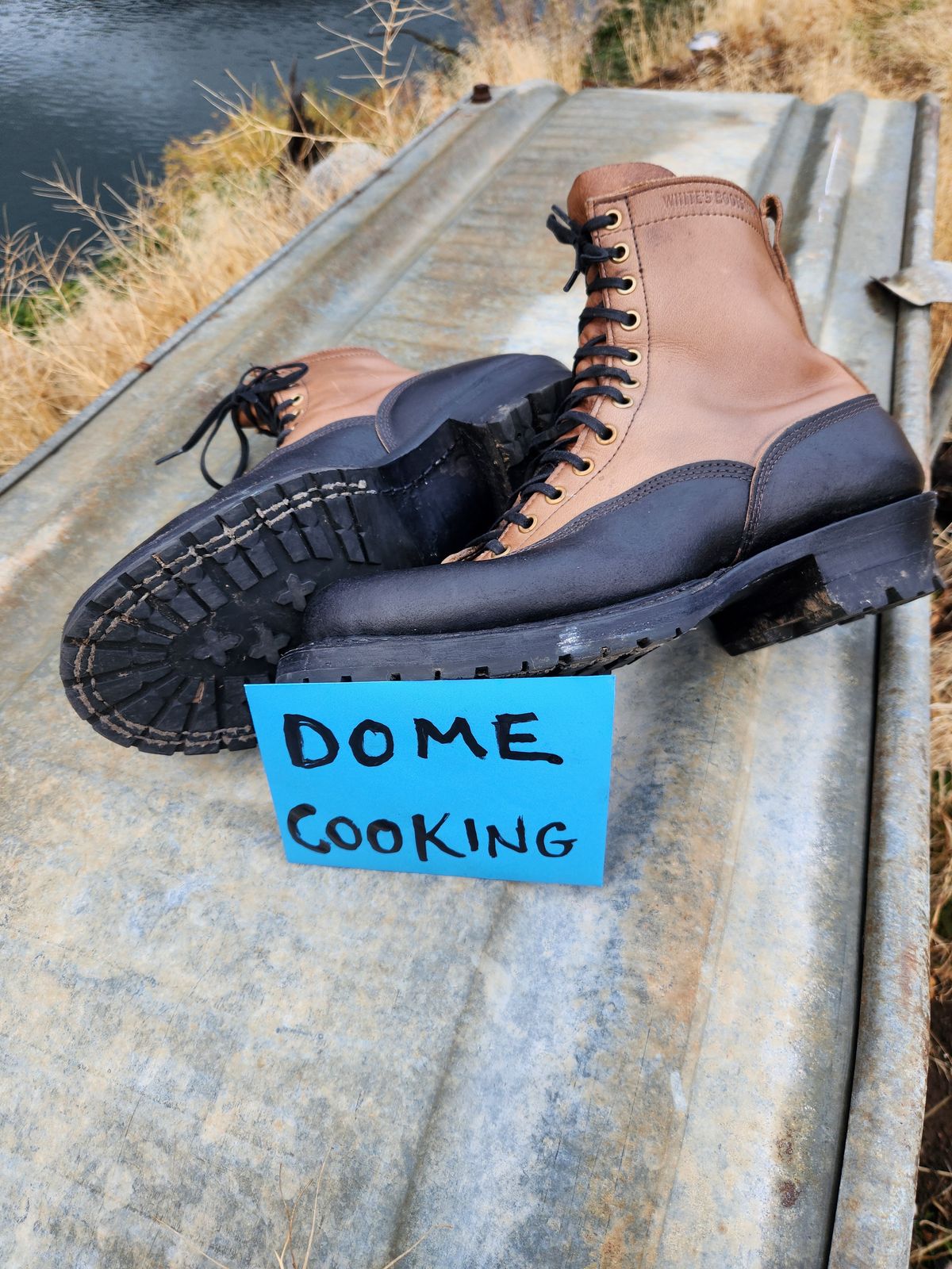 Photo by nickjack on November 4, 2025 of the White's x Division Road LTT Logger 375 in Horween Natural Chromexcel & Horween Black Waxed Flesh.