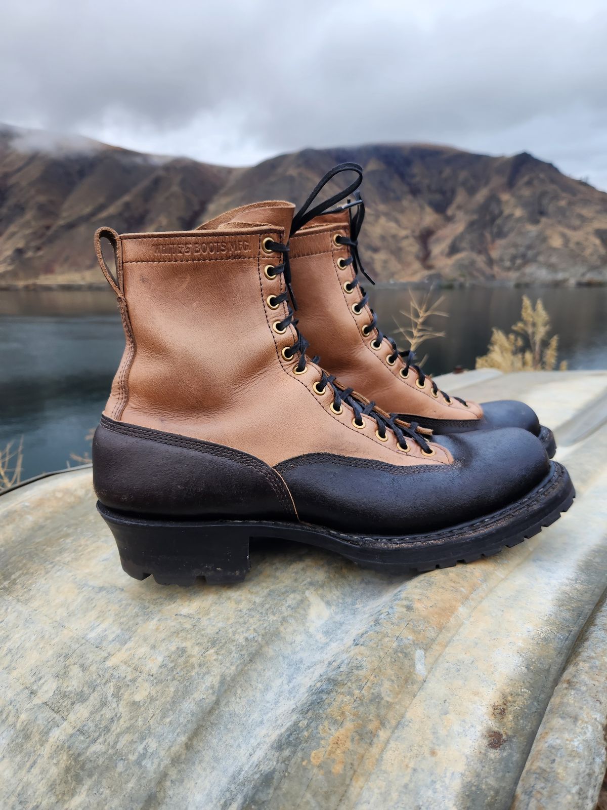 Photo by nickjack on November 4, 2025 of the White's x Division Road LTT Logger 375 in Horween Natural Chromexcel & Horween Black Waxed Flesh.