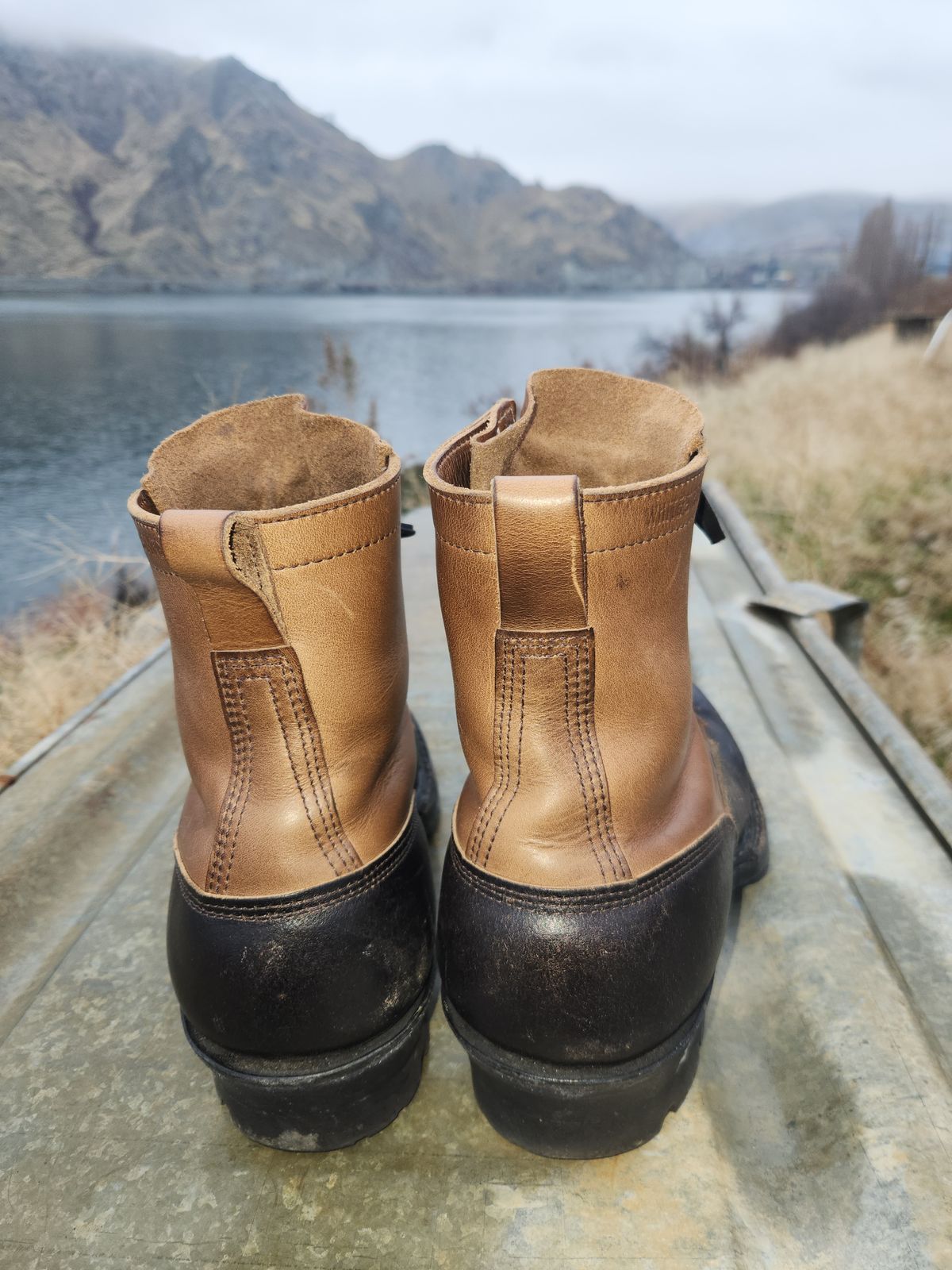 Photo by nickjack on December 3, 2025 of the White's x Division Road LTT Logger 375 in Horween Natural Chromexcel & Horween Black Waxed Flesh.