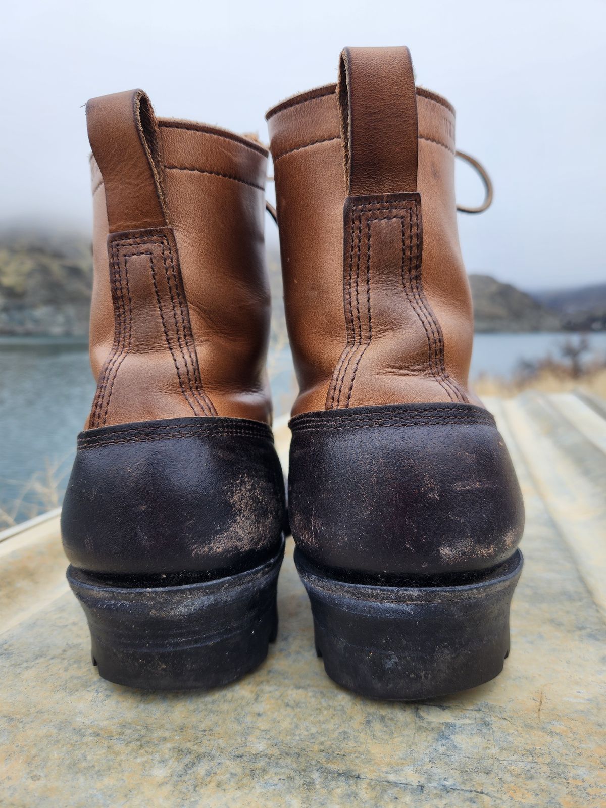 Photo by nickjack on January 5, 2026 of the White's x Division Road LTT Logger 375 in Horween Natural Chromexcel & Horween Black Waxed Flesh.