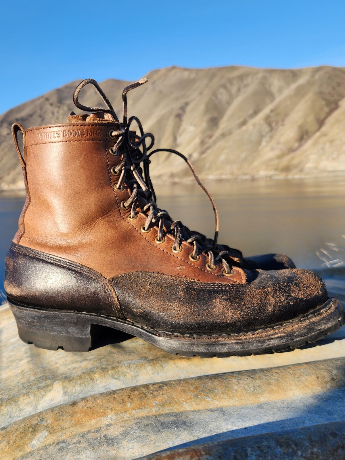 Photo by nickjack on March 2, 2026 of the White's x Division Road LTT Logger 375 in Horween Natural Chromexcel & Horween Black Waxed Flesh.