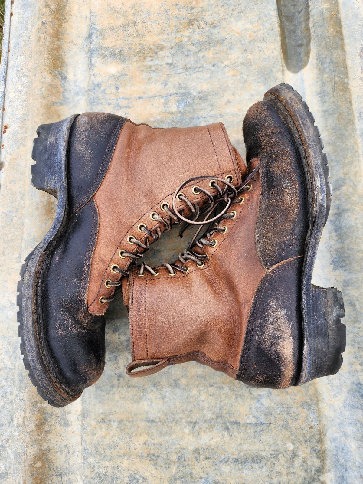 Photo by nickjack on April 2, 2026 of the White's x Division Road LTT Logger 375 in Horween Natural Chromexcel & Horween Black Waxed Flesh.