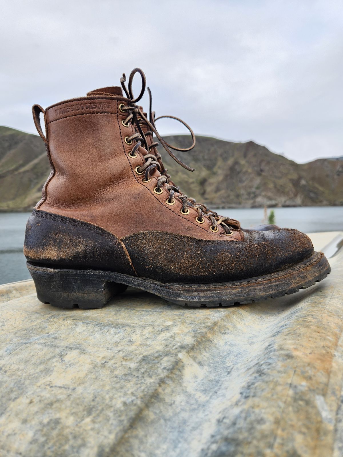 Photo by nickjack on April 2, 2026 of the White's x Division Road LTT Logger 375 in Horween Natural Chromexcel & Horween Black Waxed Flesh.