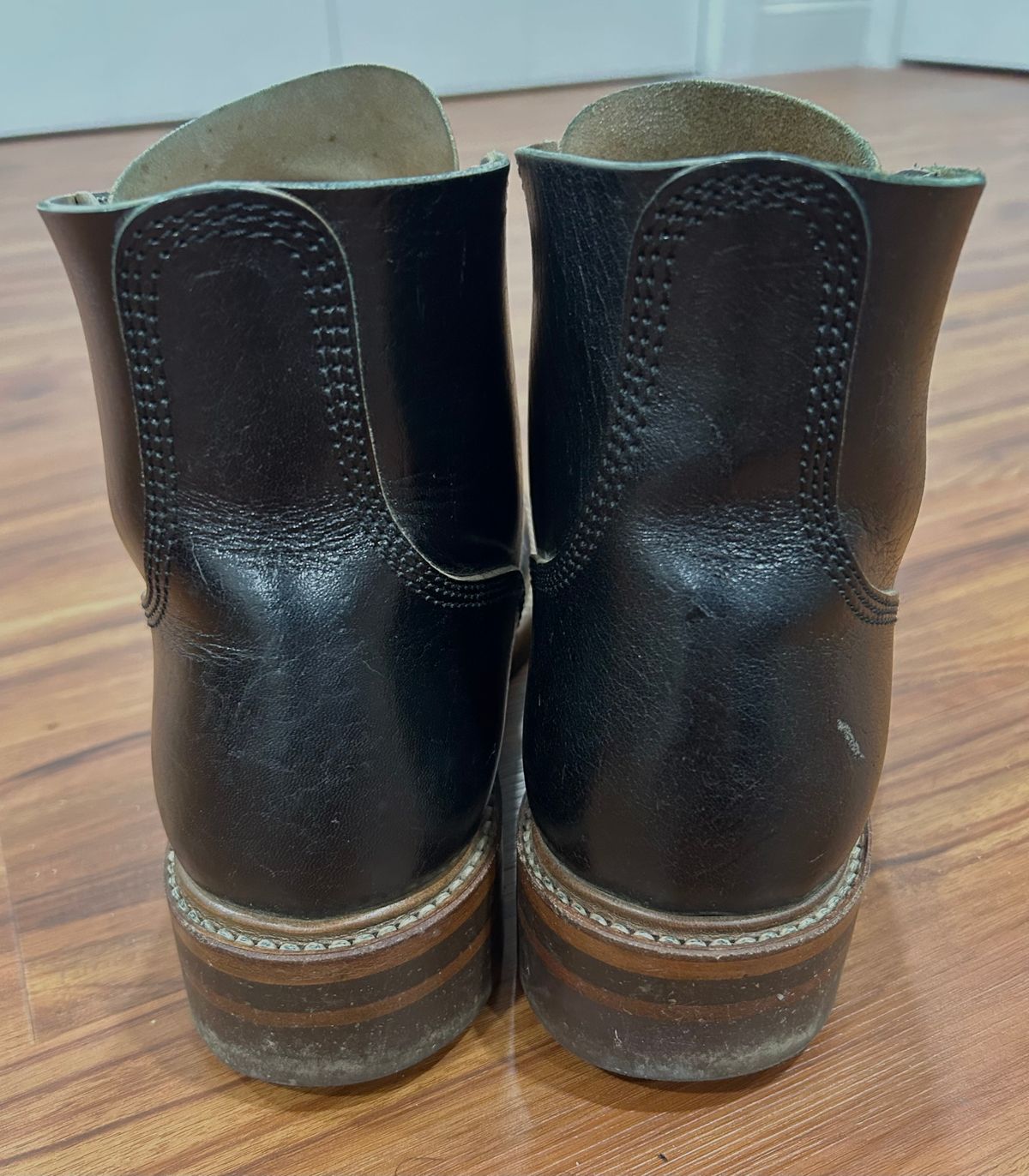 Photo by woolwonders on May 16, 2025 of the John Lofgren M-43 Service Shoes in Shinki Black Teacore Horsebutt.