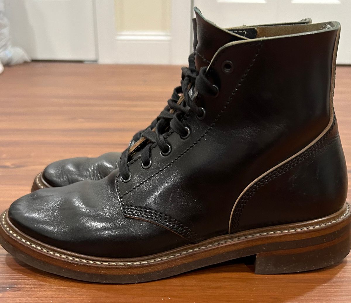 Photo by woolwonders on June 16, 2025 of the John Lofgren M-43 Service Shoes in Shinki Black Teacore Horsebutt.